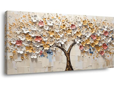 Spring Tree Of Life Wall Art Office Decor Living Room Modern Painting Prints Pictures Abstract Floral Flower Nature Canvas Large Landscape Artwork (20X40 Inches)