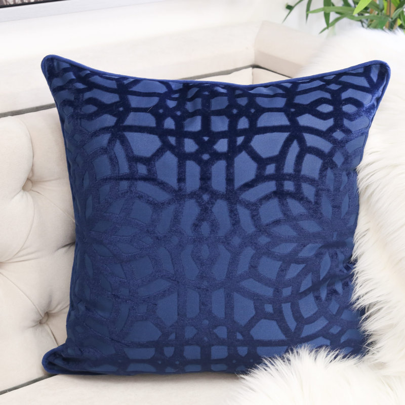  Velvet Damask 20" Throw Pillow, Sapphire