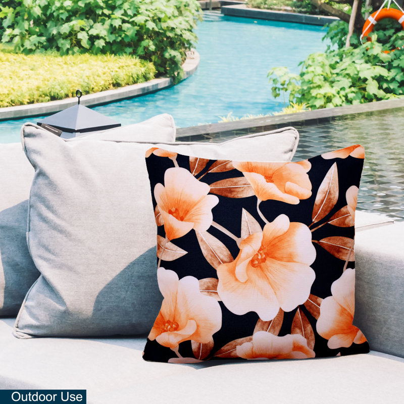 Coussin intérieur/extérieur Floral, Noir