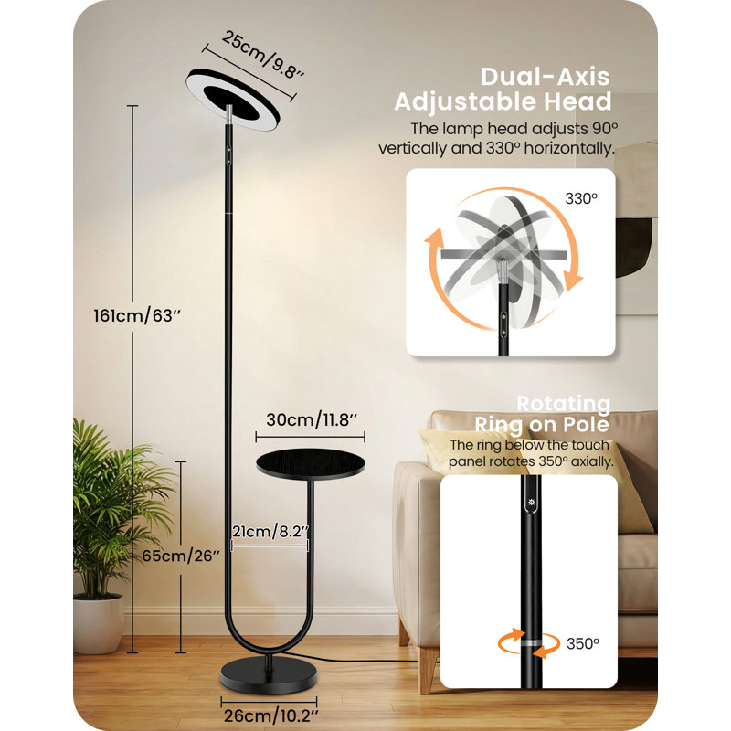 63" Dimmable LED Tray Table Floor Lamp Standing Lamp with Table Remote Control