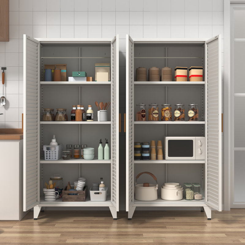Grand garde-manger blanc de 71 po, armoires de rangement en métal Farmhouse, avec 2 portes à persiennes et 4 tablettes réglables, organisateur de rangement polyvalent, pour la maison, le vestibule et la chambre d'enfant