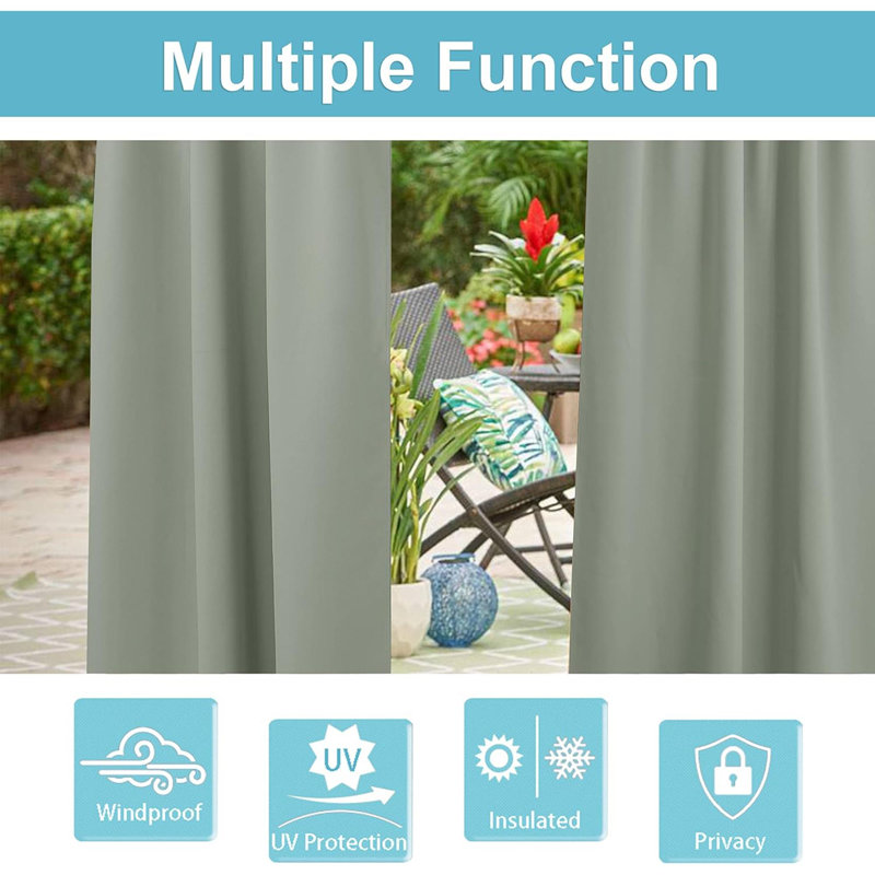 Outdoor Curtains Thermal Insulating Curtains For Patio Pergola Gazebo Pavillion Garden Garage, Green/Gray