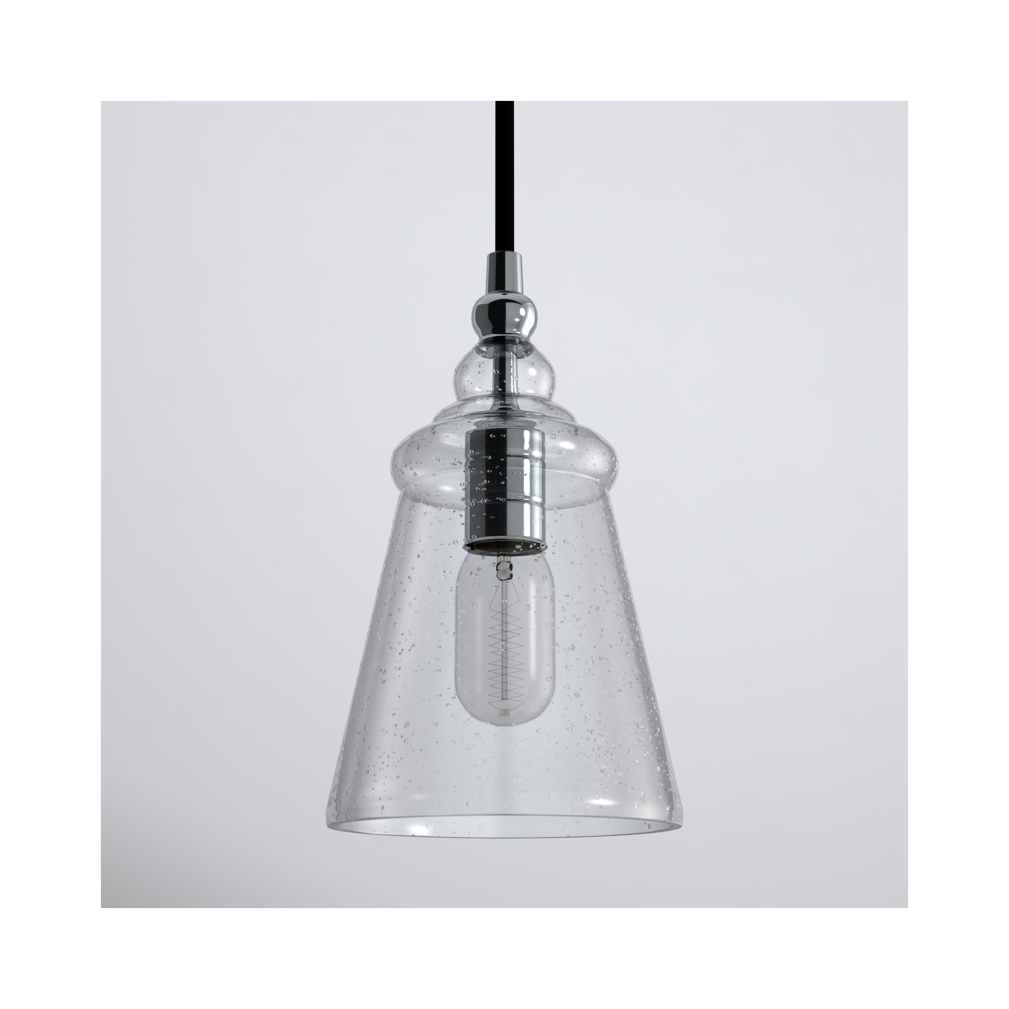 Levine Single Light Glass Steel Dimmable Pendant, Chrome