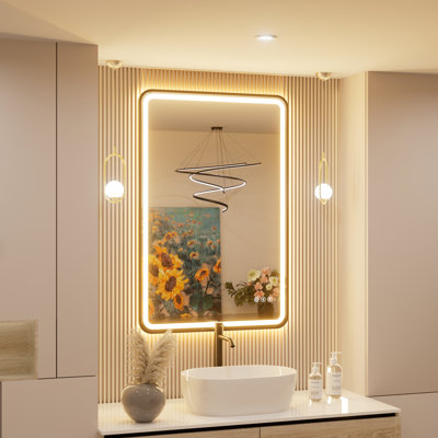 Bluetooth LED Bathroom Vanity Mirror with Front & Back Light, Anti-Fog, Dimmable 3 Color Temperature, Memory Function, Aluminum Frame