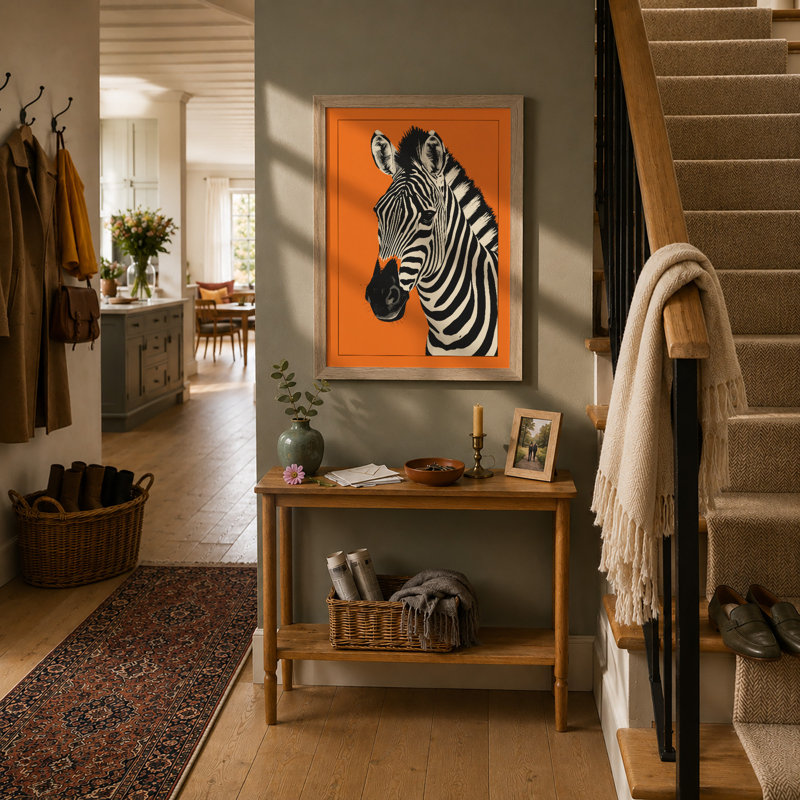 Zebra in Profile Graphic - Framed Print, A2 - 59.4 x 42.0 cm, Oak