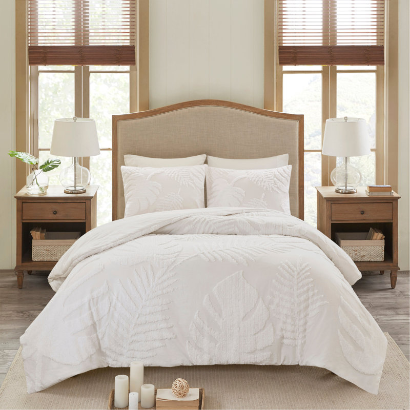 Ensemble de housse de couette en coton et chenille 3 pièces, Housse de couette double et 2 taies décoratives