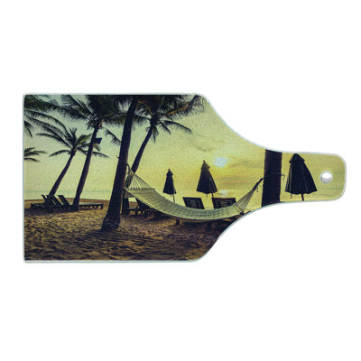 Ambesonne Beach Tempered Glass Cutting Board Coconut Exotic Palm Trees Multicolor