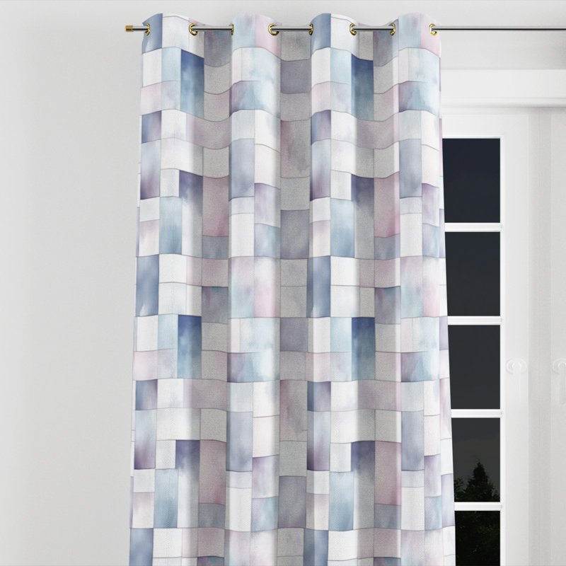 Geometric Shapes Curtain panels - Blue Soft Modular Grommet Curtain - 1 Panel, Gold Grommets, 52" W x 108" L