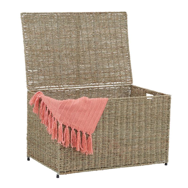 Large Natural Wicker Seagrass Storage Chest with Lift-Off Lid
