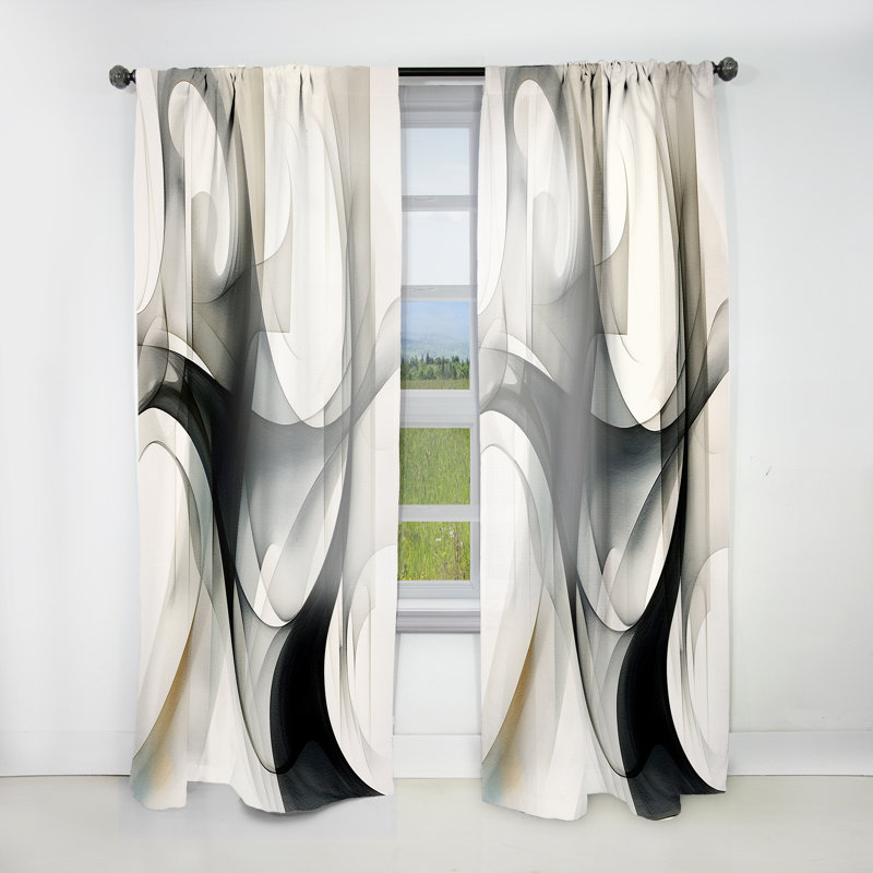 Abstract Neutral XIV - Modern Velvet Curtain - Room Darkening - 1 panel, 52" W x 84" L