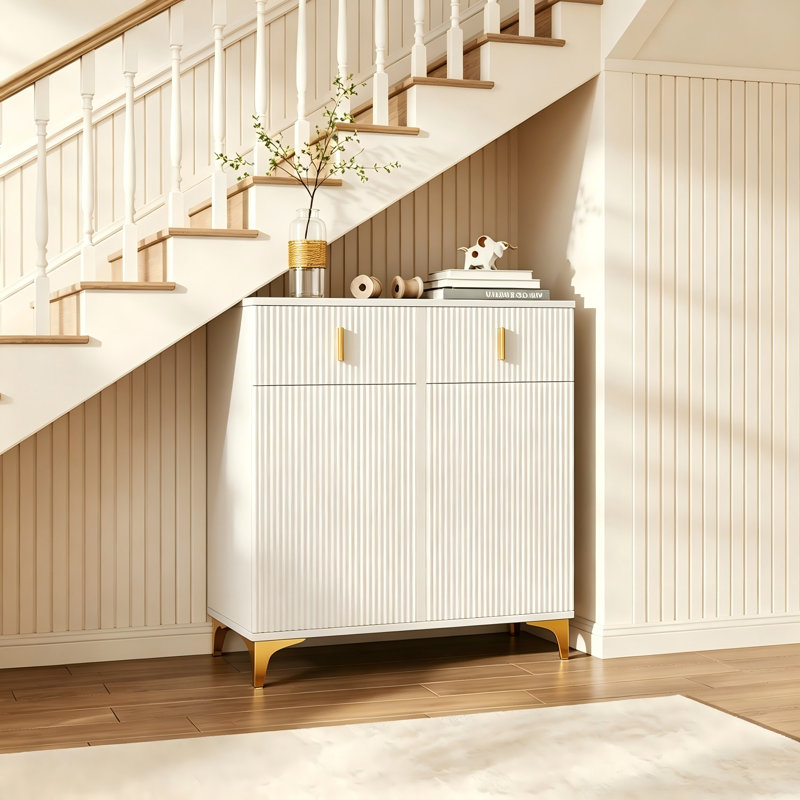 Wetherly Modern 3-Tier Fluted Shoe Storage Cabinet with 2 Drawers,Hallway Shoe Organiser, White