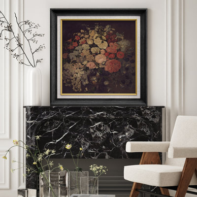 Classic Dark Floral Bouquet Still Life - Pictures Framed Paper Print Wall Art