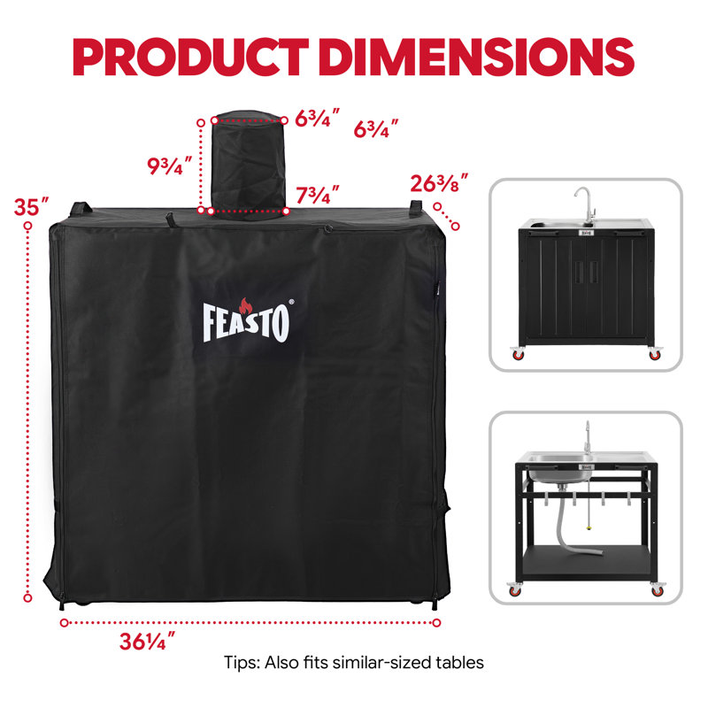 Housse de table de préparation d'extérieur 36 po avec évier Feasto, couvercle de chariot de barbecue imperméable 600d avec porte à fermeture à glissière