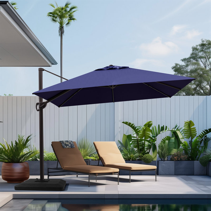 Parasol rectangulaire en porte-à-faux 12 'x 9' Demarea, contrepoids inclus, Navy Blue