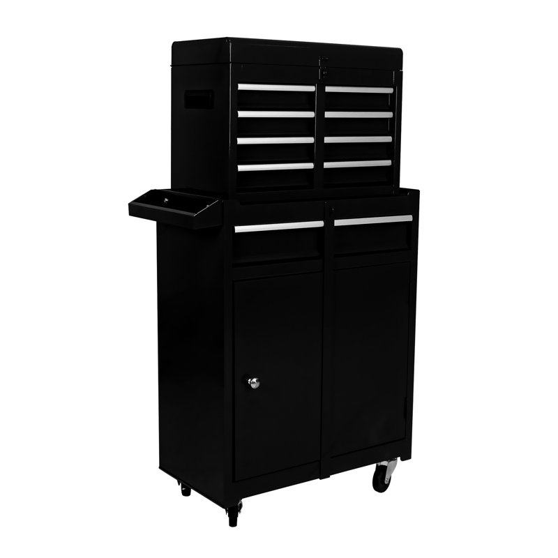 Rolling Metal Tool Cabinet With 5 Drawers & Detachable Top, Practical Design - Black Chest Bearing Slide, 15Kg Loading Capacity