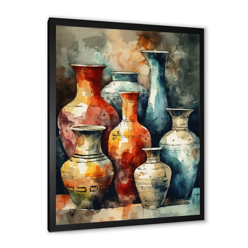 Poterie bohème orange et vert Rulon - impression, Cadre photo noir, H 20 po x l 12 po x P 1 po