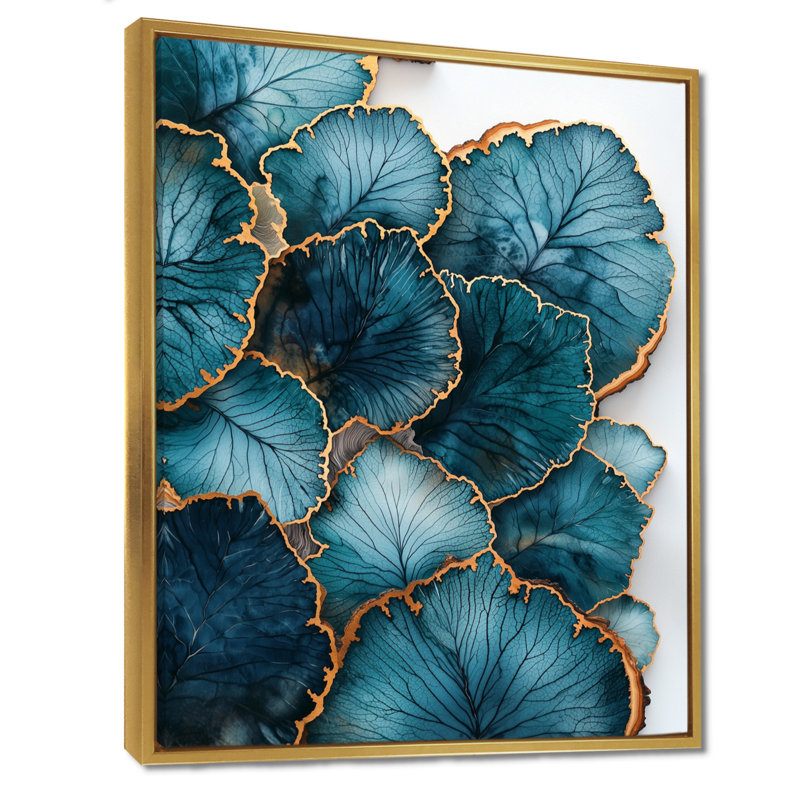 Agate, rivière des feuilles, diapositive en bois I - feuilles, impressions encadrées, Impression encadrée flottante, Doré