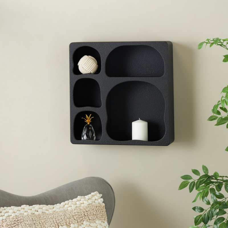 Cole And Grey Wood 5 Shelf Wall Shelf, Black