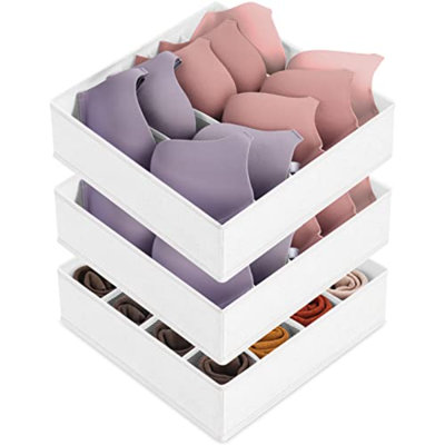 Ensemble de 3 diviseurs de tiroir de sous-vêtements de soutien-gorge, 26 organisateurs de garde-robe pliables en tissu et boîtes de rangement pour vêtements de bébé, soutien-gorge, chaussettes, sous-vêtements, attaches (5 + 5 + 16 fentes)
