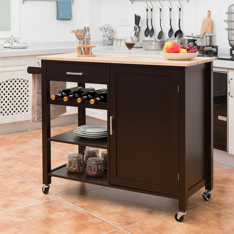 Yemina Wood Kitchen Cart, Dark Brown