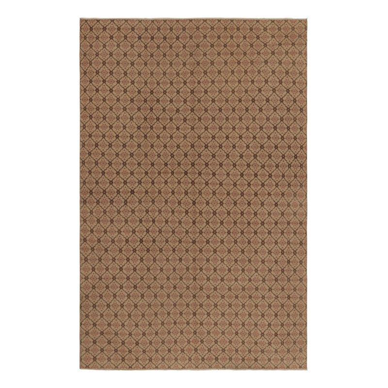 Vintage Distressed Rug, Beige-Brown With All-Over Floral Patterns – Rug & Kilim
