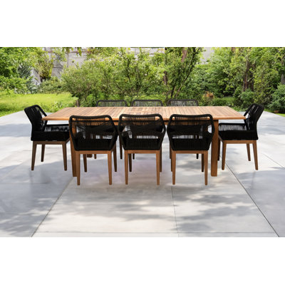 Ensemble repas d'extérieur en corde et teck Hornick 9 pièces avec table d'extension 79 "/ 102,5" Hornick