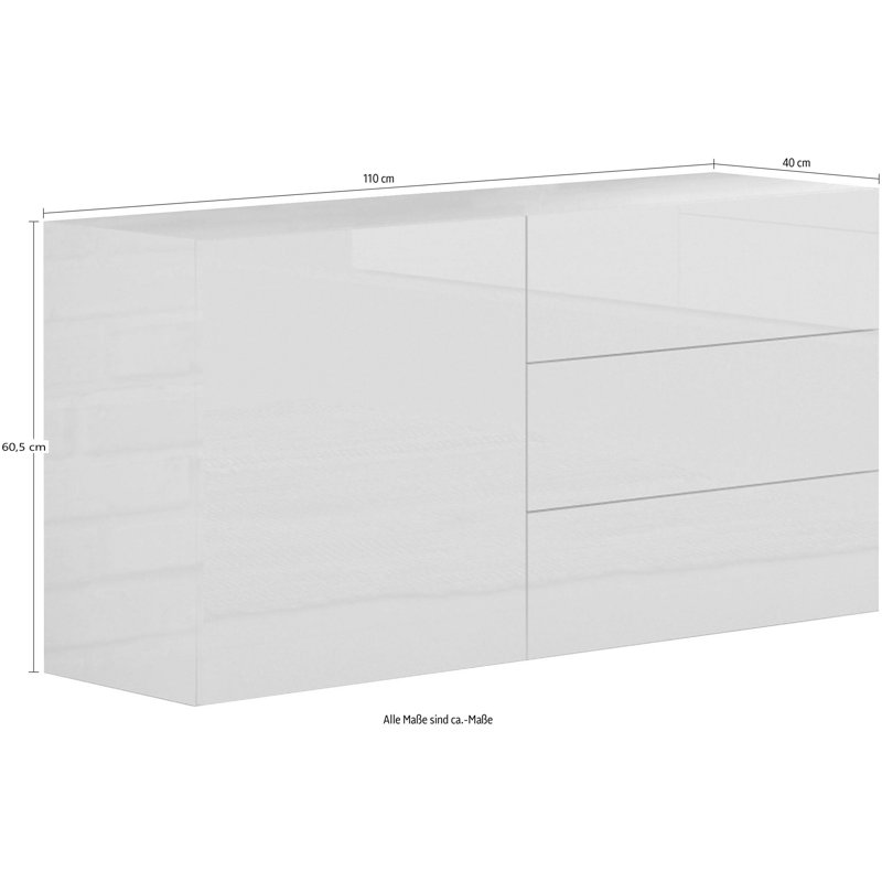 Cadiz 110 Cm Wide 3 Drawer Sideboard, Glossy White