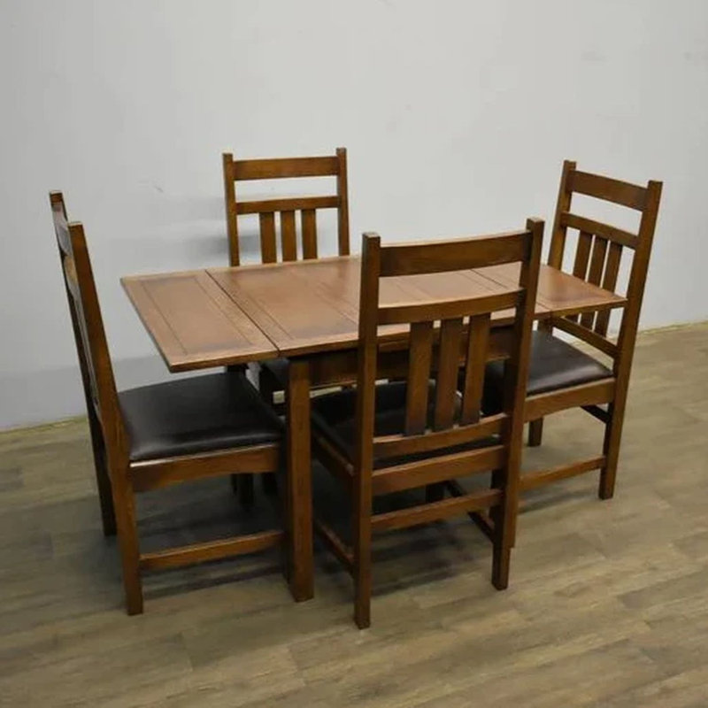 Ensemble de salle à manger extensible en chêne massif pour 4 personnes Rachila, Brun foncé