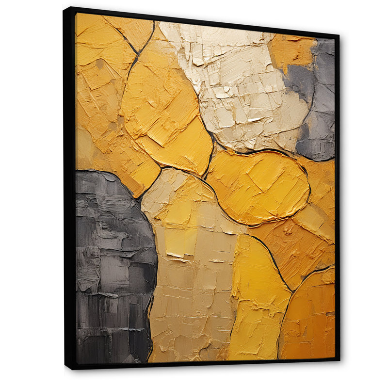 Minimalisme, céramique botanique jaune encadrée, H 44 po x l 34 po x P 1,5 po, Cadre flottant noir