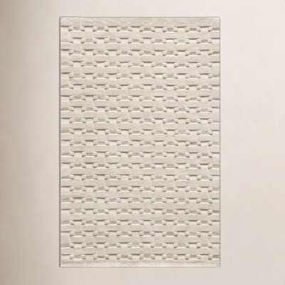 Carissa Geometric Handmade Tufted Wool Ivory Area Rug