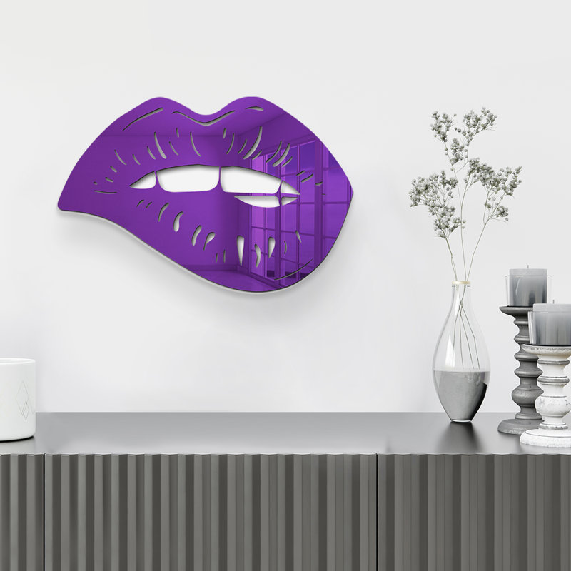 Décoration murale moderne «Biting Lips», H 13 po x l 19 po x P 1 po, Mauve