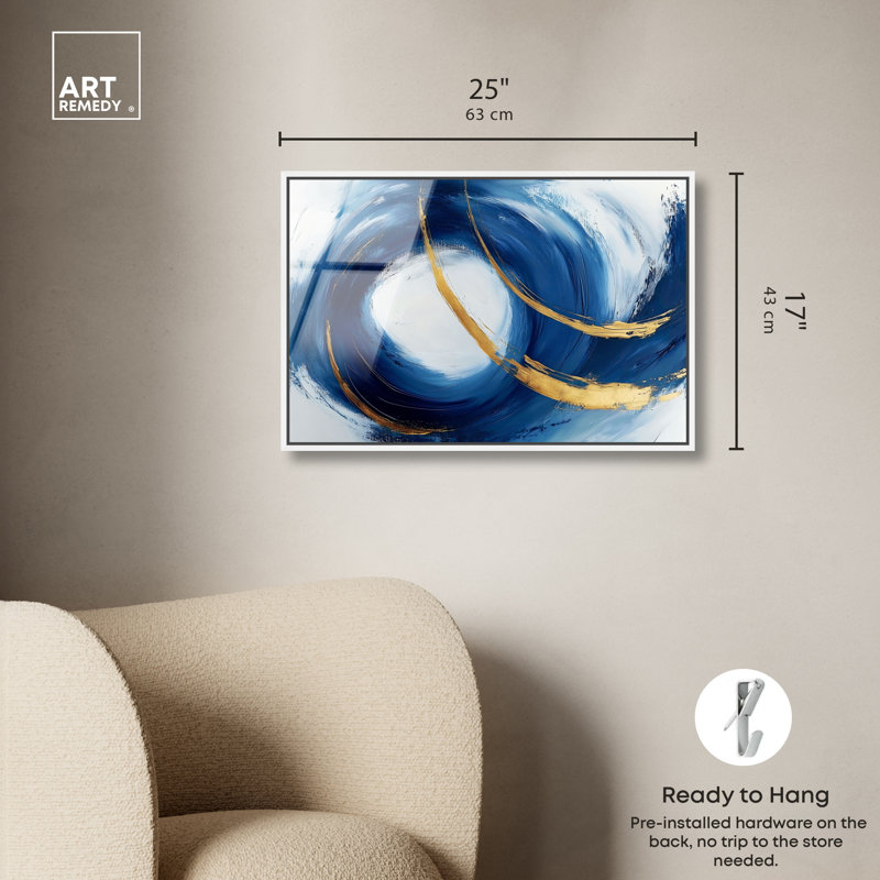 «Azure Azure», art mural bleu et doré par Art Remedy, impression acrylique encadrée 24 x 16, H 17 po x l 25 po