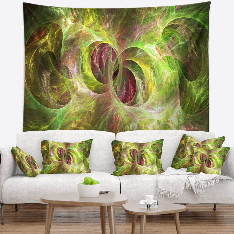 Tapisserie abstraite en verre ornemental jaune fractal, H 32 po x l 39 po