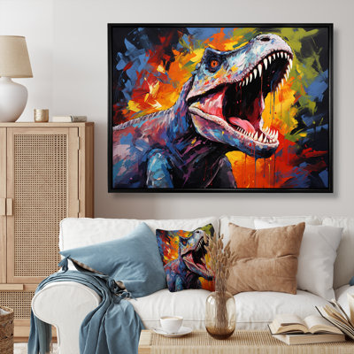 Dinosaure Trex rugissant coloré I - art de mur de dinosaure