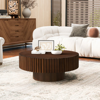 Lorven 32" Solid Wood Round Drum Coffee Table