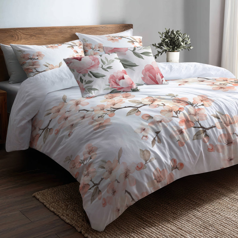 Ensemble de housse de couette Floral, Housse de couette très grand + 4 pièces supplém