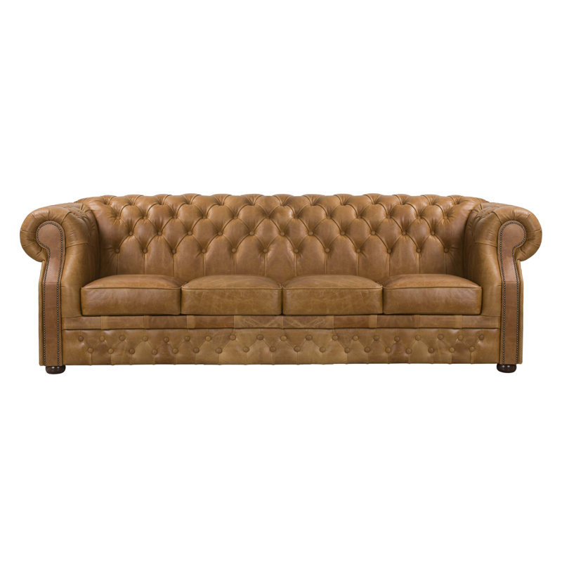 Temeko Genuine Leather Sofa, Caramel, 4