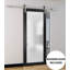 Porte de grange robuste en verre trempé dépoli Planum 2102 Noir mat, rail argenté de 2 m (6,6 pi), quincaillerie robuste, portes intérieures modernes à panneaux pleins - 107 cm x 213 cm (42 po x 84 po) - Rail argenté-49252674-49252677-53141999