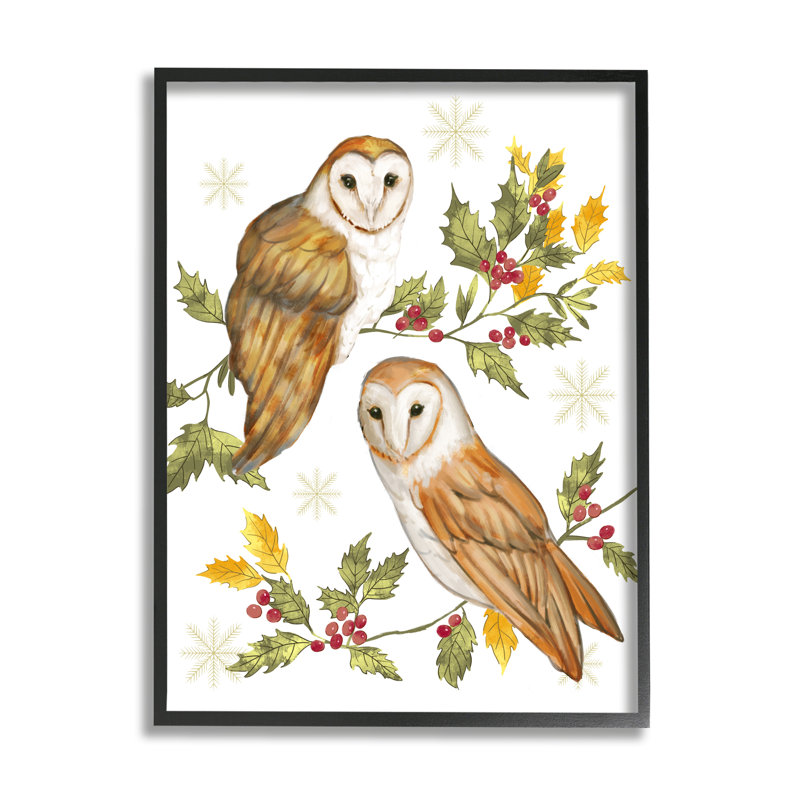 Peacely Barn Owl, H 30 po x l 24 po x P 1,5 po, Giclée encadrée noir minuit
