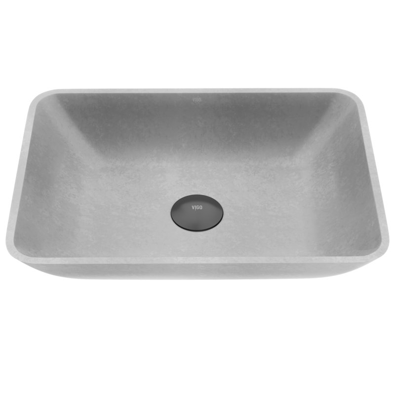 Duomo Gothic 18" L x 13" W x 4" H Gray Handmade Rectangular Vessel Bathroom Sink