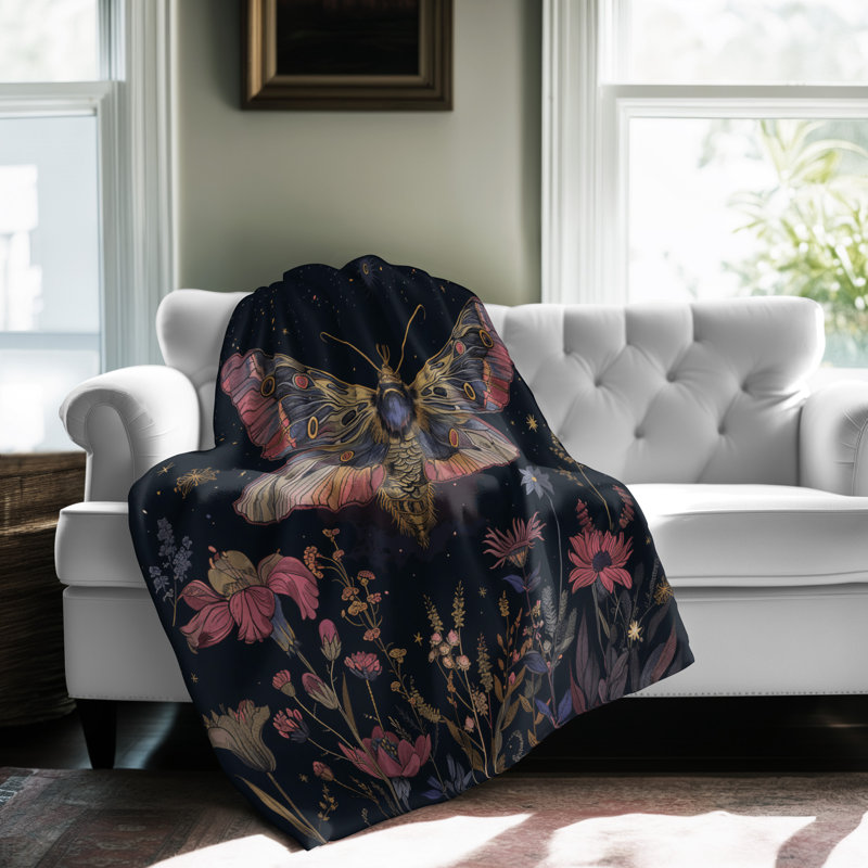 Cosmic Moth Harmony - couverture en sherpa de qualité supérieure 1 pièce - reproduction d'art luxueuse, Lit simple