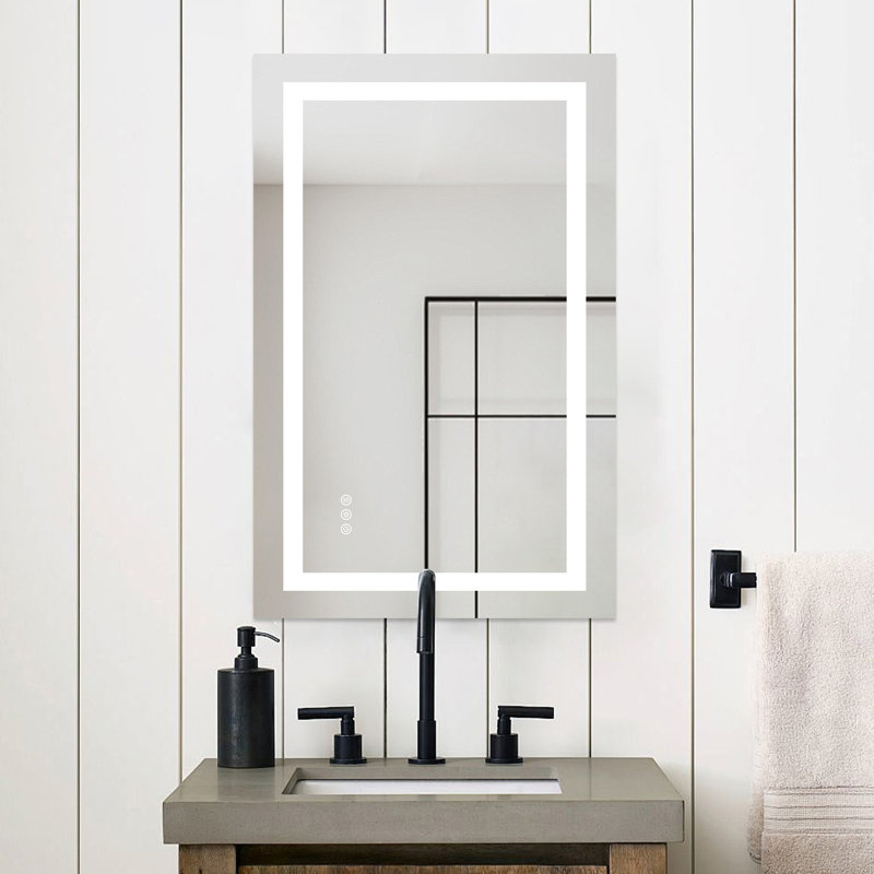 Frameless Anti-fog Led Bathroom Mirror With Frontlight And Backlight, 3 Colors Dimmable Vanity Mirror, 30" x 40"
