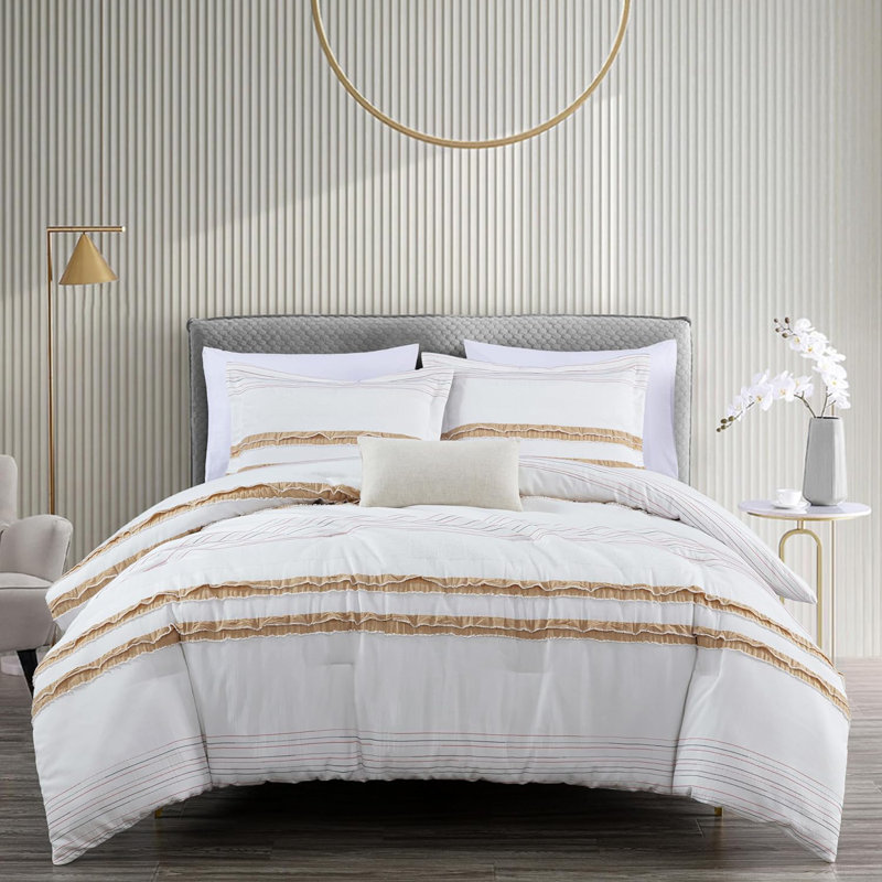 King Size Taupe Multicolor Polyester Comforter Set