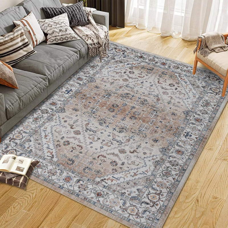Machine Washable Ft Vintage Floral Printed Runner Rug, Non-Slip for Hallway, Entryway, Kitchen (Gray), Rectangle 10' x 13'