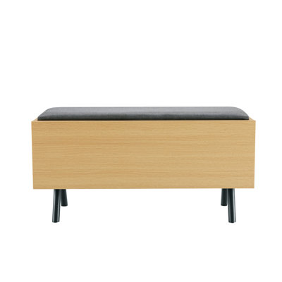Paloma 36" Modern Metal Accent Storage Bench Upholstered with Linen Weave in Light Oak