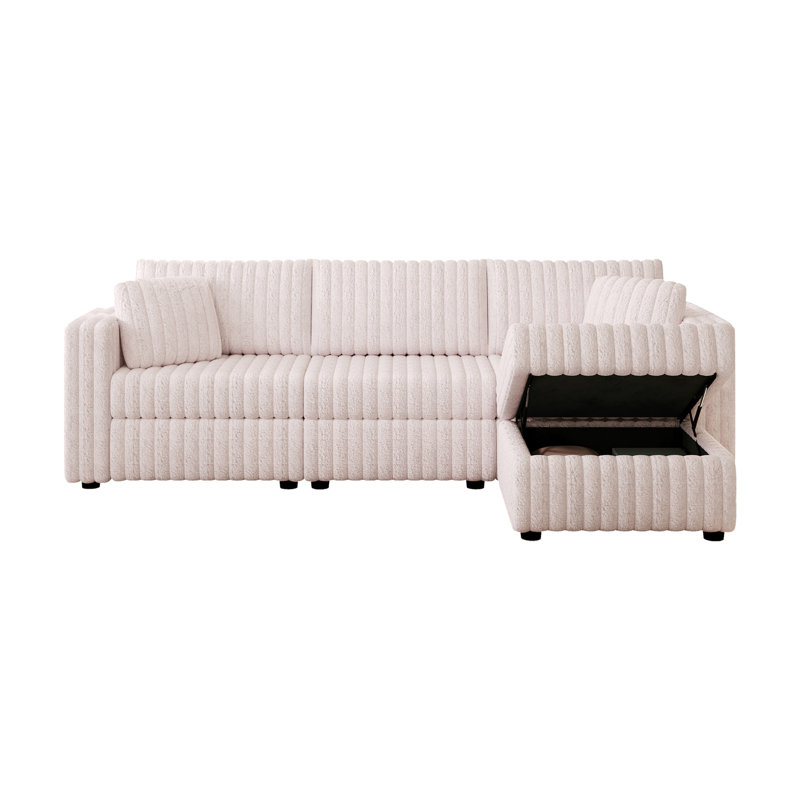 Canapé modulaire à 3 places avec repose-pieds 106,3 po, Tissu rose clair