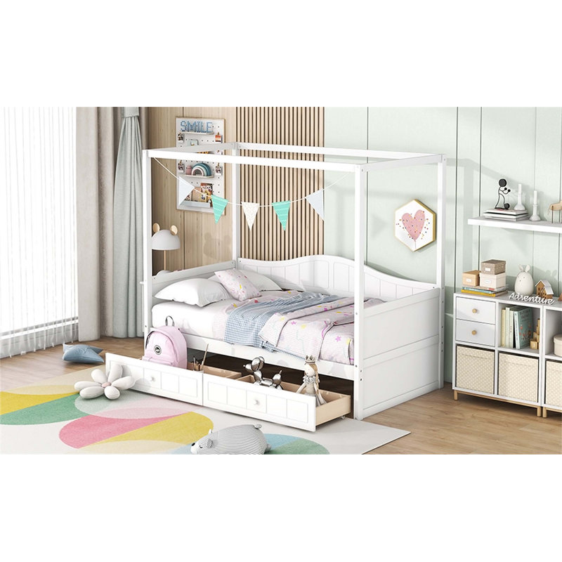 Wood Daybed with 2 Drawers, White