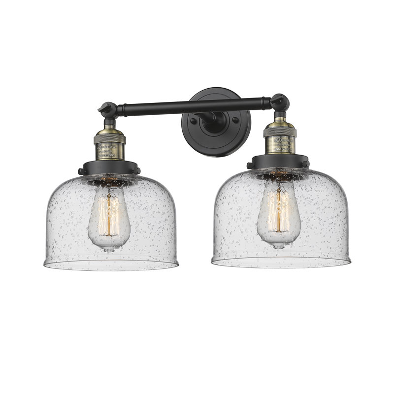 Bell - Luminaire de meuble-lavabo 19 po 2 lumières, Grainé, Laiton antique noir, Ampoule à DEL rétro de 6 watts