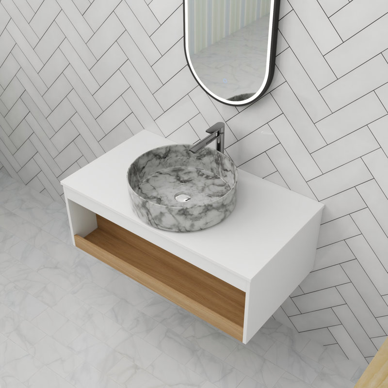 Meuble-lavabo flottant simple 36 po avec comptoir en céramique, 36", Gris