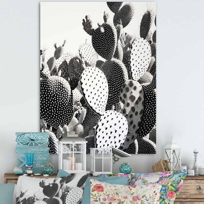 «Black White Minimalisme Cactus I» sur toile, H 32 po x l 24 po x P 1 po, Toile tendue